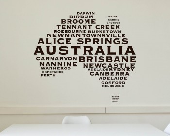 Australian Map City Names  Modern Wall Stickers